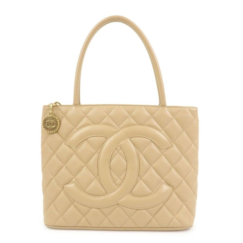 Chanel Medallion Quilted Lambskin Beige Calfskin Tote Bag Bag